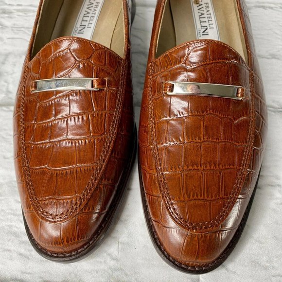 Fratelli Cavallini Womens Shoes 10M Brown Loafers Croc Print Leather NWOT - Picture 3 of 9